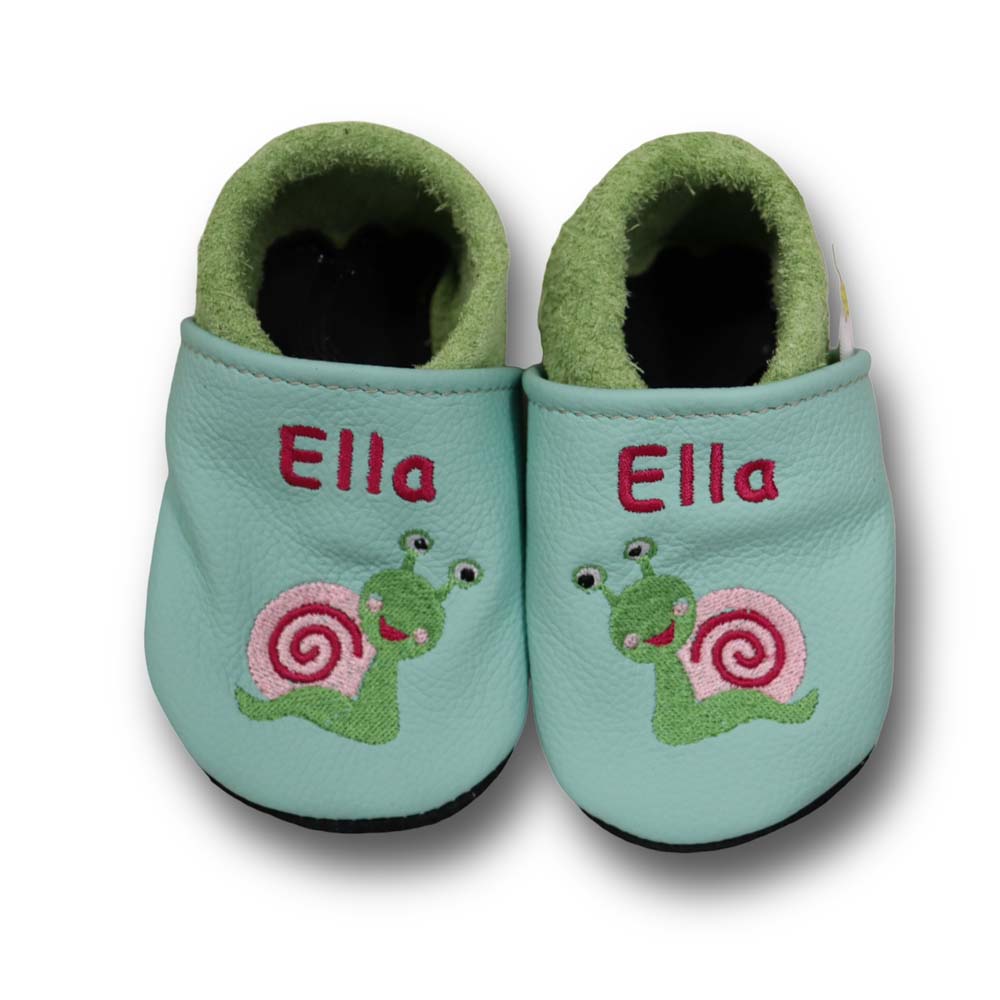 Preview: Krabbelschuhe Schnecke auf mint